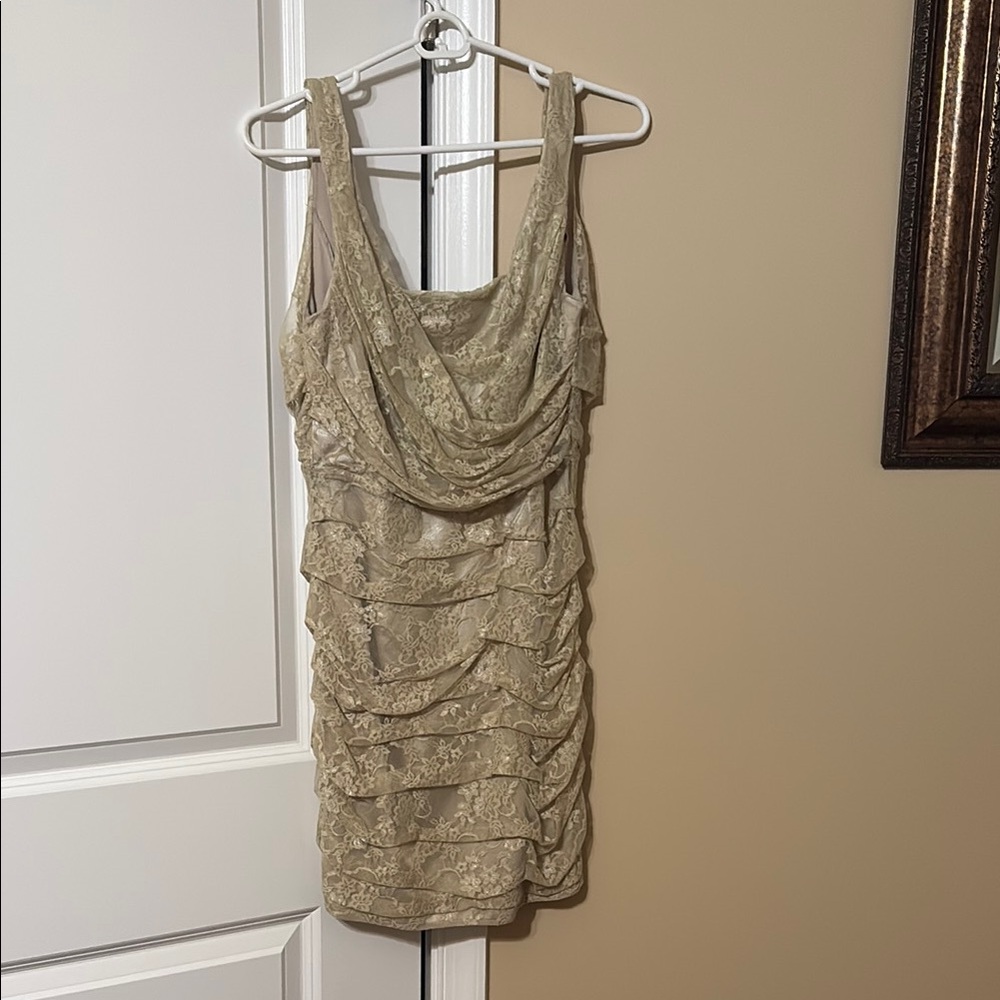 Express Gold Bodycon Mini Dress Scoop Neck Sleeveless